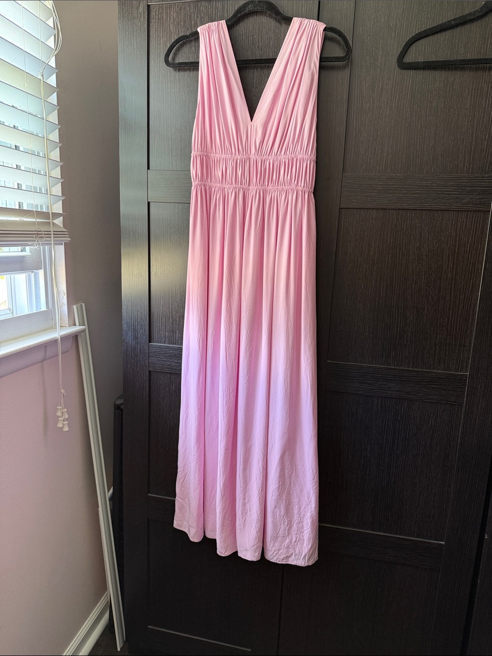 Banana Republic Silk Pink V-Neck Pleated Maxi Dress mr